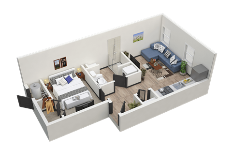 Floor plan for 1 bed, 1 bath, 450 sqft